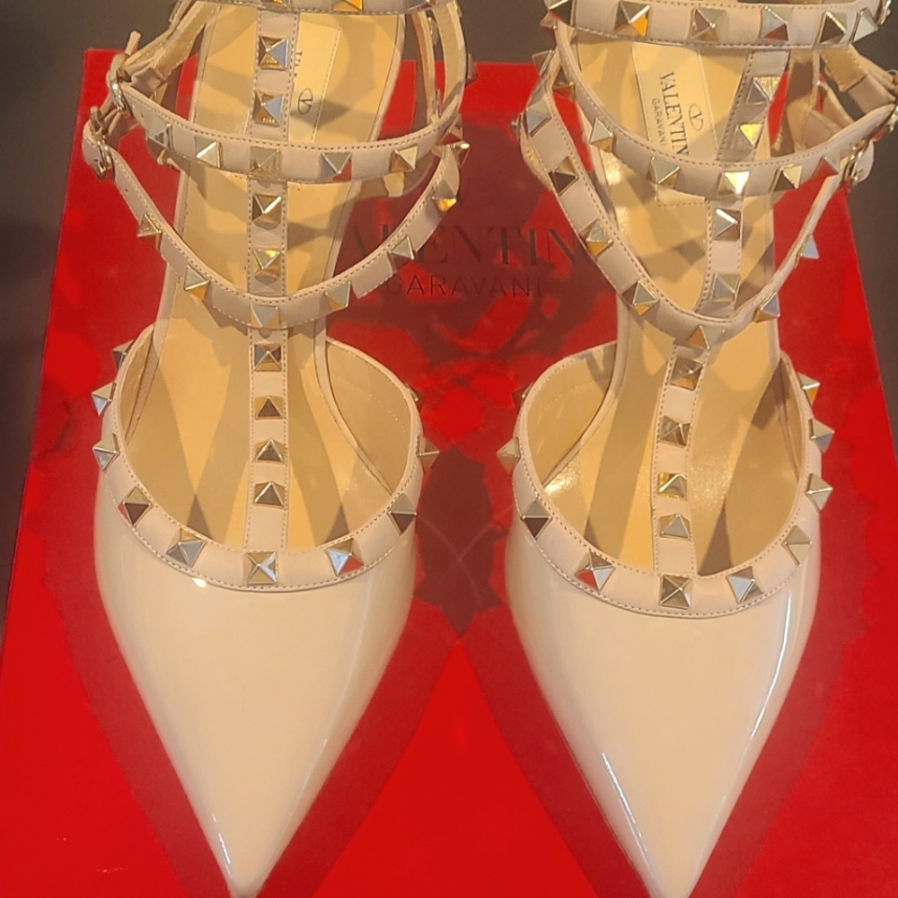 Valentino Rockstud Caged Patent Ankle Strap Pump
